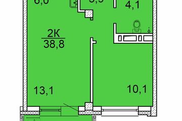 2-к квартира, 38,8 м², 16/26 эт.