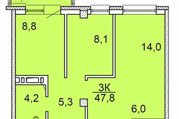 3-к квартира, 47 м², 6/26 эт.